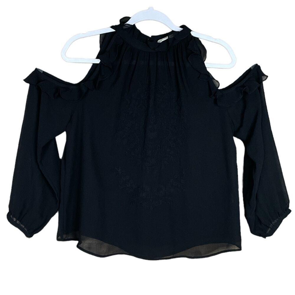 Zara Basic Collection Sheer Cold Shoulder Embroid… - image 2